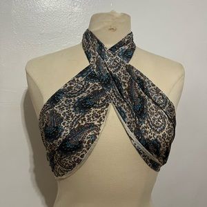Vintage The Specialty House Rectangular Silk White & Blue Floral Paisley Scarf